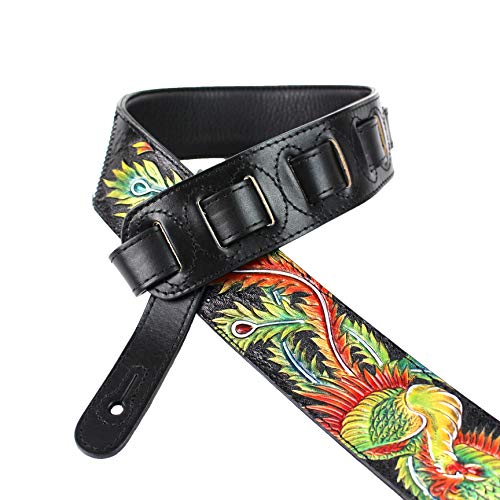 Walker And Williams KB-31 Sangle fine en cuir pleine fleur avec phénix dessiné à la main Noir - Les Beatles, Paul McCartney, John Lennon, RIngo Starr, George Harrison Walker And Williams KB-31 Sangle fine en cuir pleine fleur avec phénix dessiné à la main Noir – Image 3