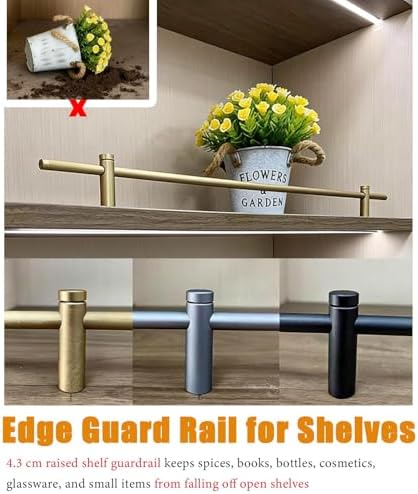 2 Pack Aluminum Shelf Guard Rails, 6mm Open Shelf Fence Rods for Closet & Bookshelf, Wood Shelf Edging Support, Decorative Antique Bronze, 43.3in (110cm)