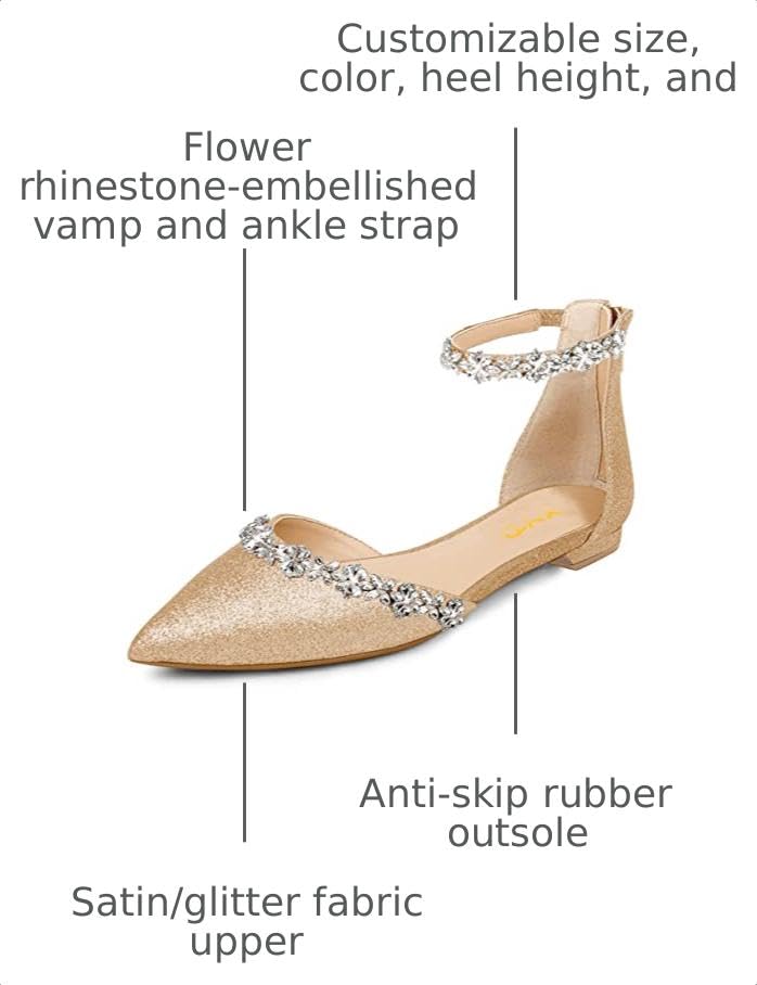 Image of XYD Women Classic Pointed Toe D'Orsay Wedding Flat Sandals Sparkly Rhinestones Ankle Strap Low Heel Dress Shoes with Zipper
