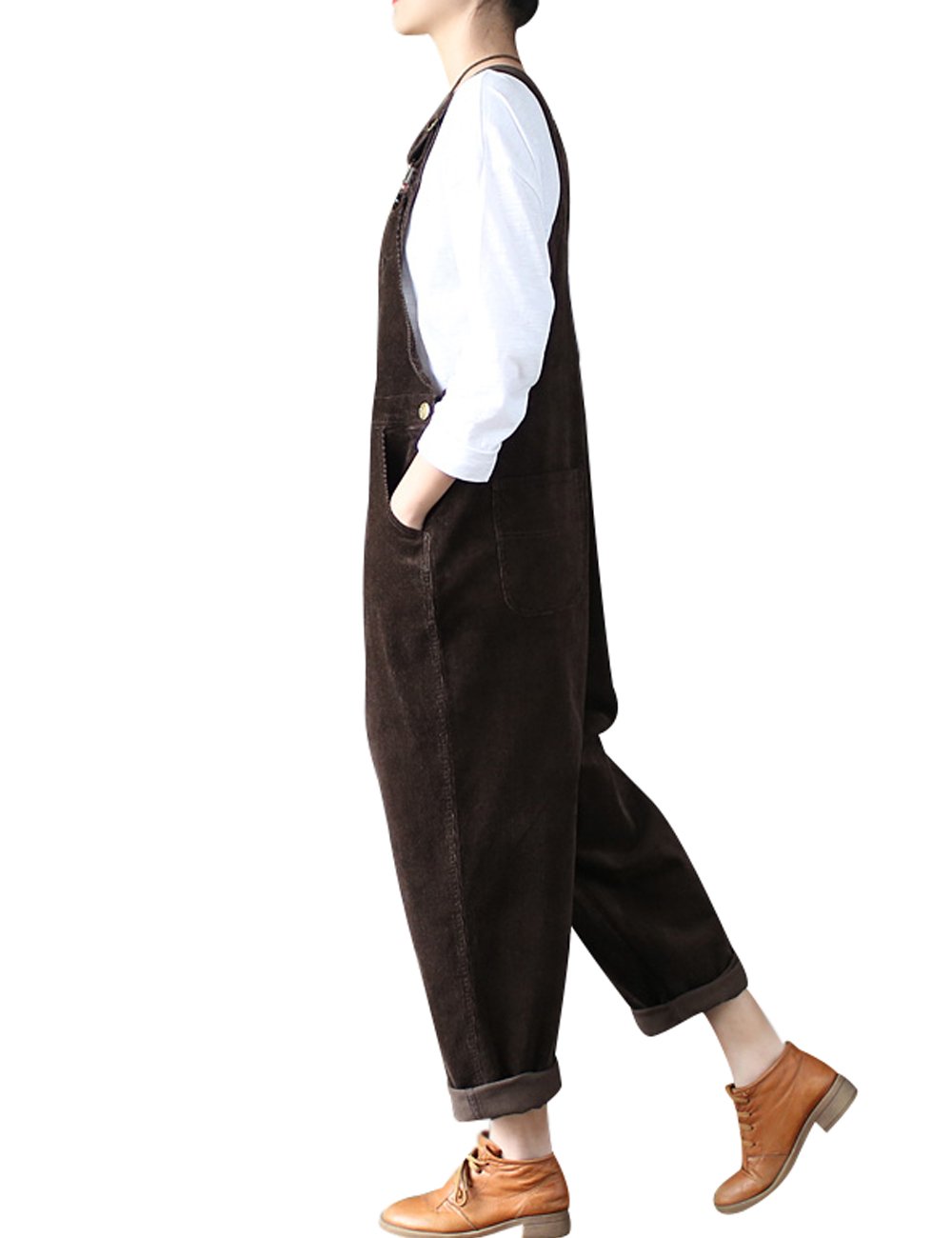 Mujer Invierno Otoño Mono de pana vintage Monos sin mangas Peto
