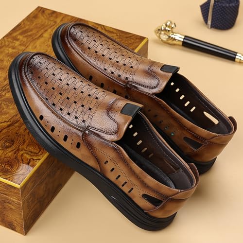 Men's Perforated Leather Slip - On Loafers, Stylish Casual Footwear - Ideal for Summer Walks, Weekend Errands & Daily Commutes4