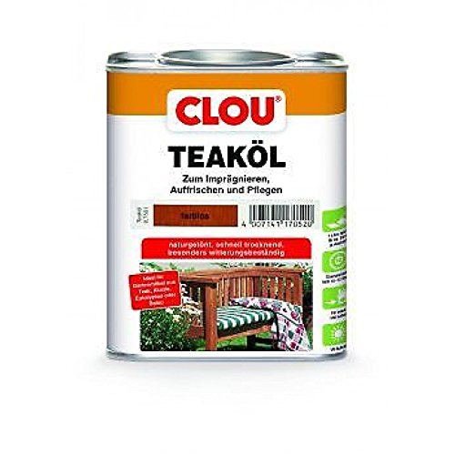 Clou Teaköl: Holzöl zum Imprägnieren, Auffrischen & Pflegen, Innen & Aussen, UV-Schutz, Farblos, 750 ml Clou Teaköl: Holzöl zum Imprägnieren, Auffrischen & Pflegen, Innen & Aussen, UV-Schutz, Farblos, 750 ml
