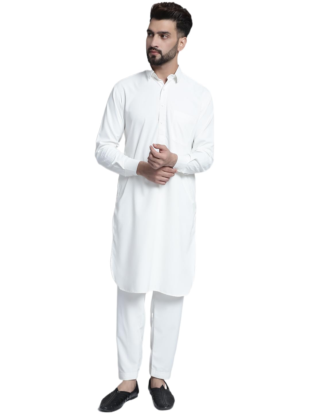 Jompers Men's Cotton Solid Pathani Kurta With Salwar (White, Xl)