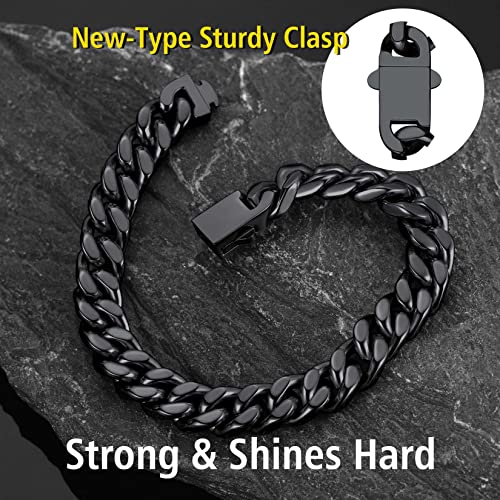 Stainless Steel Bracelets for Men,Cuban Link Mens Bracelet Silver/Black/Gold Plated Classic Chain Wrist Bracelets Jewelry Gifts for Dad Husband 5/7/9/12MM Width,7.5"/8.3"/9" Length with Gift Box4