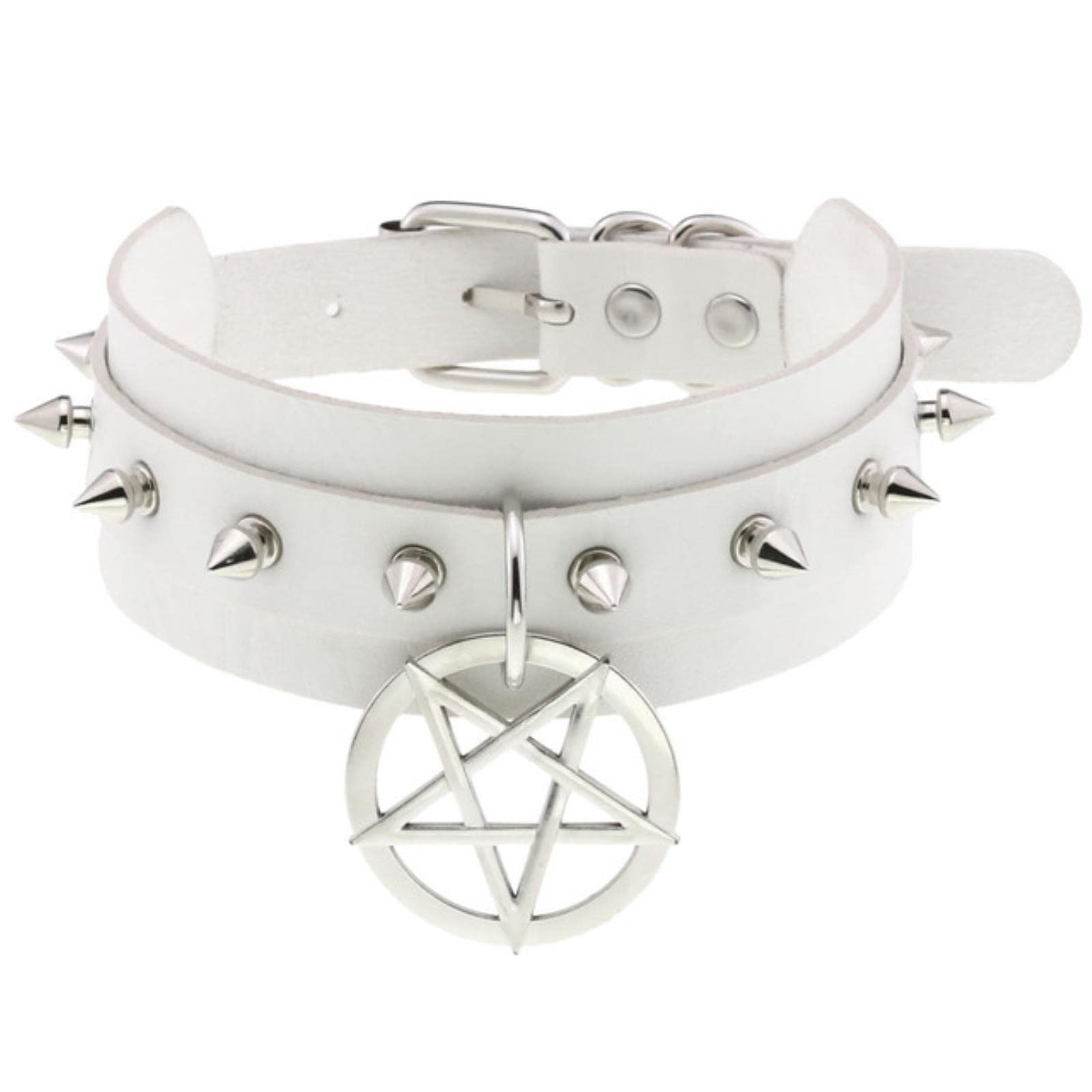 Punk Choker Collar For Girl Goth Pentagram Necklace Emo Cool Chocker Gothic Accessories-white