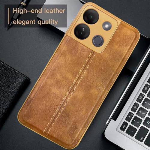 Image of A rtistque Premium Thread Leather Back Cover Case for Infinix Smart 7 | Drop Protection | Smooth Grip | Raised Camera Edges | Infinix Smart 7 Back Cover - Brown