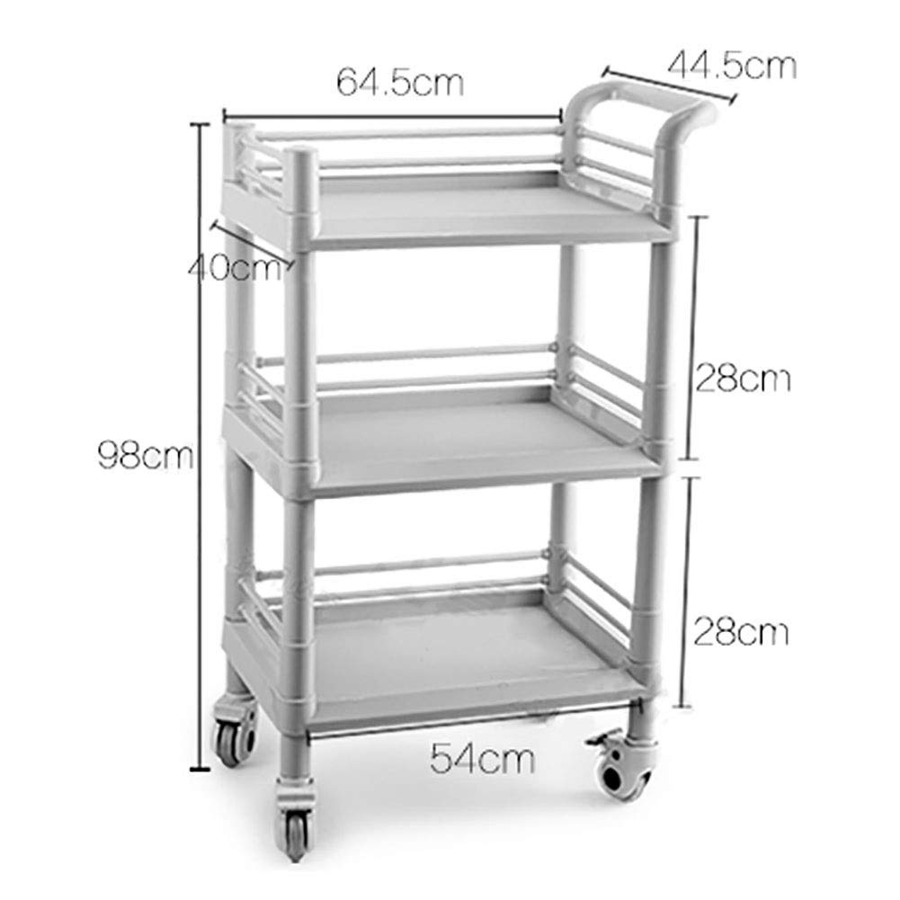 Ruchome Trolleys Stojak Do Przechowywania Wózek Wózek Medyczny Narzędzie 3 -Poziomowe Urody Spa Narzędziowe Z Uchwytem, Dodatkowy Wysoki Sprzęt Medyczny Abs Wózek Z Kołem, Pojemność 100 Kg/64.5