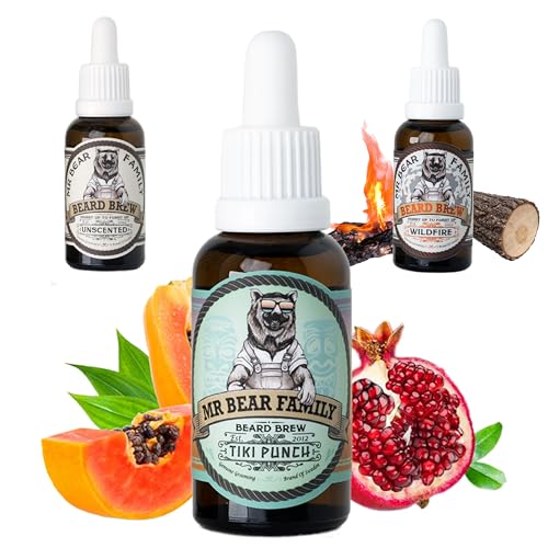 Mr Bear Family Bartöl Herren - Tiki Punch - pflegt und unterstützt Bart Wachstum - nährreiches Bartpflege Öl mit Jojoba und Argan - Bart Öl Man - Moisturizer Beard Oil for Men 30ml