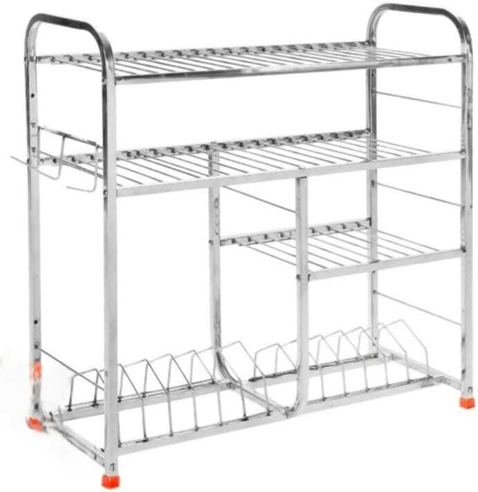 Stainless Steel Kitchen Dish Rack, 3-Tier Utensil Organizer with Plate Holder, Silver,24x 9 x 24INCH