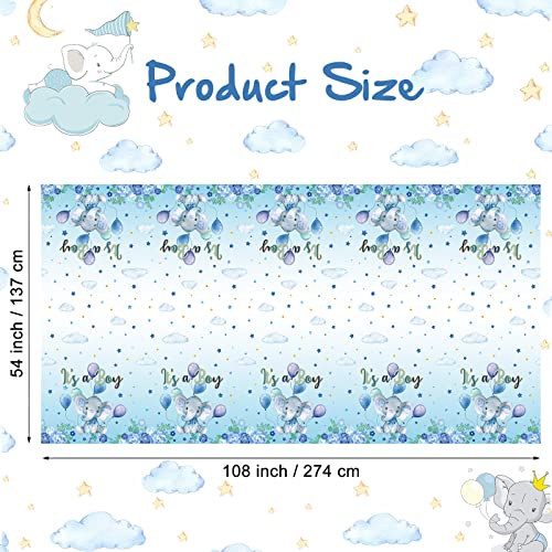 Image of Moukeren 3 Pack Elephant Tablecloth Baby Shower Decorations Plastic Table Cover Rectangle Table Decors for Boy Girl Gender Reveal Birthday Party Supplies, 54 x 108 Inch (Blue,Boy)