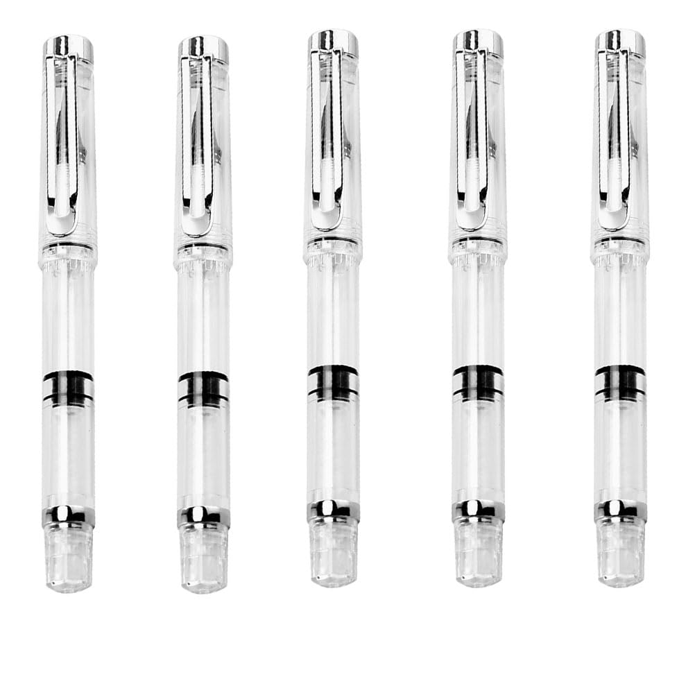 IMIKEYA 5Pcs Refillable Water Brush Pens Set: 5.5In Clear Piston Fill Fountain Pen - Flexible Nib Ink Paint Pen for Calligraphy Watercolor Sketching Painting Drawing Art Beginners