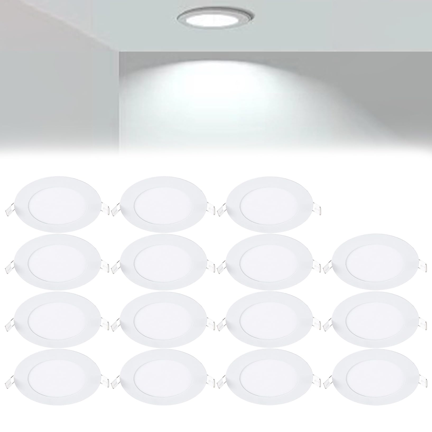 VOGHMOLD 6W Ultra Slim LED Downlight 5 inch, 6000K Recessed Ceiling Light, Cut Φ105-110mm, AC85-265V Flush Mount Spotlights Aluminum Round Panel Lights for Office Hallway, 15 Pack