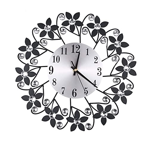 Relojes de pared Reloj de pared redondo con diamantes de imitación for sala de estar, hogar, restaurante, decoración colgante, reloj de pared, reloj de hierro y Metal, relojes DIY para sala de estar d
