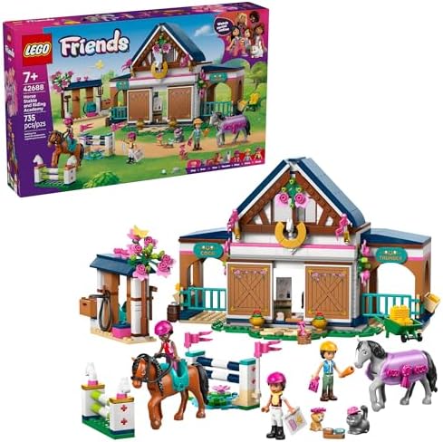 LEGO Friends Horse Stable and Riding Academy Building Toy for Girls & Boys - Pretend Play Set for Kids, Ages 7+ - W/3 Minidolls, Toy Animal Figures, & Accessories - Gift Idea for Birthdays - 42688