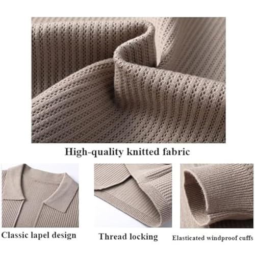 Men's Lapel Knitted Long Sleeve Coat, Autumn Button Up Cardigan Slim with Pockets,Business Casual Knitted Sweater2