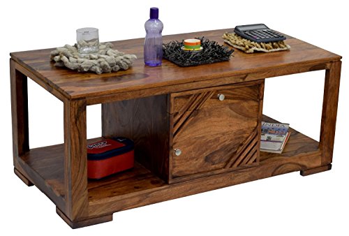 Image of A Beautiful Solid Sheesham Wood Coffee Table with Storage, Wooden Coffee Table for Home,Living Room, Bedroom | (Round Coffee Table |Walnut Brown)