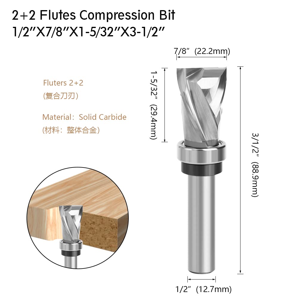 1 pieza 12 mm 1/2 vástago rodamiento ultra perfomance compresión empotrada de carburo sólido CNC fresadora para fresa de extremo de madera