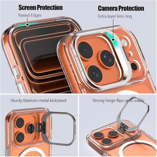 Image of keeshar Clearshield Magpro with stand iPhone 17 Pro Max Hybrid PC & TPU Shockproof Design 360 Degree Protection Crystal Clear Case AntiScratch Armor Cover MagSafe Compatible Strong Magnetic Adsorption