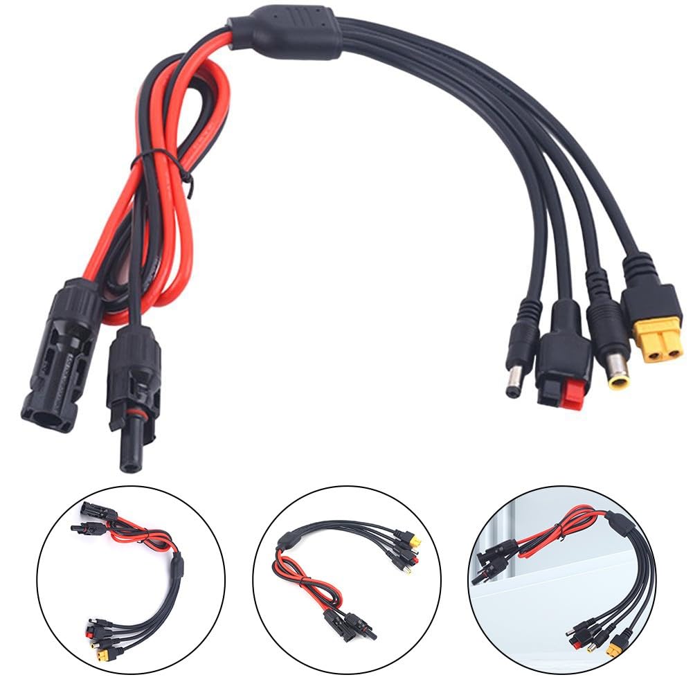 4-in-1 Solarpanel-Adapter-Kit mit XT60, DC5521 und DC7909 Steckern zum Aufladen von Kraftwerken, 12AWG-18AWG Drähte, kompatibel mit ECOFLOW River/Delta, Anker 521/A1294, Pow