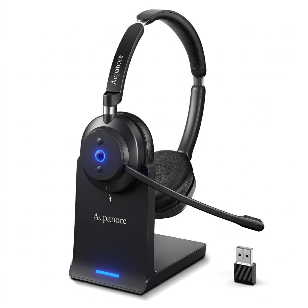 Wireless Headset with Mic for Work, Clear Sound ＆ Comfortable ＆ Stable Connection, Bluetooth Headset for Computer, Wireless Headset with Charging Base & USB Dongle for Office-image-40