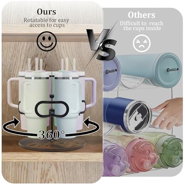 Water Bottle Organizer for Stanley 40 oz Tumbler Organizer with Handle Rotatable Cup Holder Tumbler Storage for Cabinet Organizer Kitchen and Storage for Stanley Cup Accessories, Black