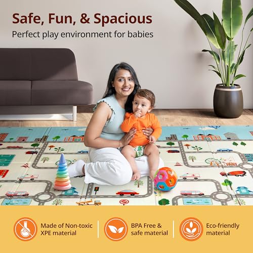 Image of LuvLap Cityscape Double Sided Water Proof Baby Floor Mat, Multicolor, Reversible Floor mats for Kids, Baby mats for Floor, Crawling Baby, Extra Large Size, 6'5 inch x 4'10 inch (195.5cmx147cm), 0.8cm Thick