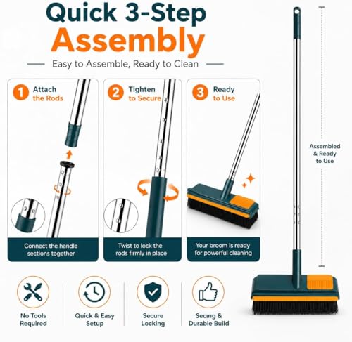 Image of Milton Bathroom Brush Figment 3-in-1 Cleaning with Wiper - Long Handle 180 Rotate Toilet Brush Bathroom Tiles Cleaning, Wiper Floor Scrub for Kitchen Accessories
