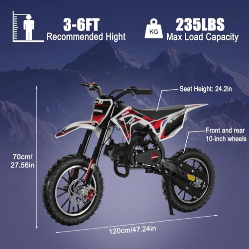 Image of 2026 New 50cc Dirt Bike for Kids 2-Stroke, Toddler Gas Powered Mini Bike with Front Rear Disc Brakes, Speeds up to 40KM /H, Gas Motorcycle for Children, Ideal Gifts for Boys Girls, Blue (Green L)