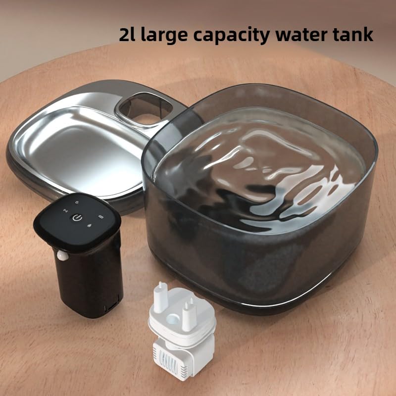 Fontana per gatti senza fili, fontana automatica per gatti, dispenser d'acqua wireless con filtri di ricambio, regali per Natale, gatti, cani, animali domestici multipli (nero)