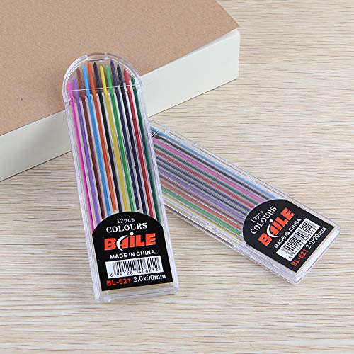 12 stuks 2,0 mm vulpotloden, gekleurde Leads met case, kleurvullingen voor tekenen, schrijven, knutselen, kunstschetsen… - Image 5