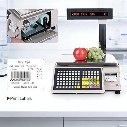 Commercial Label Printing Scale with Receipt Printer, Electronic Food Scale for Retail & Market, Dual LCD Displays, 33lb/15kg Capacity, Accurate Weighing Solution.