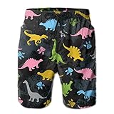 FREEHOTU Men's Swim Trunks Cartoon Dinosaur Black Beach Board Shorts Quick Dry Swimwear Sports with Pockets Medium