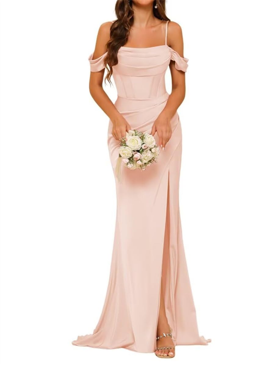 Sayno Women's Blush Pink Floor Length Christmas Party Dresses Sleeveless Formal Evening Ball Gowns With Slit Birthday Party Dresses Hlsa212 Uk18