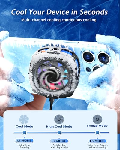 Image of ARCTICOOL Magnetic Phone Cooler for Gaming, Fast Semiconductor Cooling Chip, 3-Speed LED Display Mobile Cooler, Portable Cell Phone Radiator for iPhone and Android