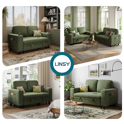 Image of LINSY HOME Sectional Sleeper Sofa Pull Out Couches for Living Room (Green, Pull Out Couch) | Pull Out Sofa Bed
