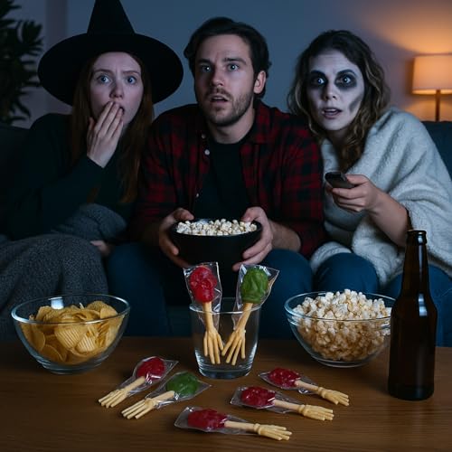 MIJOMA Creepy Lollipops 3er Set – Halloween Lutscher Totenkopf mit Skelett-Stil – je Tüte 10 Stück – Apfel & Erdbeere – Grusel Süßigkeit für Kinder & Halloweenparty