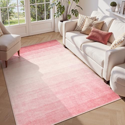 Wonnitar Washable Light Pink Rug, 5x7 Modern Ombre Rugs for