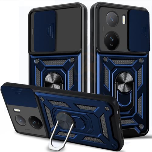 Image of Armor Bumper Back Cover Case for iqoo z7 Rotating Camera Cover, Ring Holder & Kickstand | Heavy Duty & 360 Degree Protection iqoo z7 Back Cover (Blue)