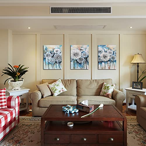 Dandelion Canvas Wall Art Summer Floral Botanical Paintings White Flowers Prints Abstract Teal Turquoise Pictures Artwork Framed For Bathroom Living Room Bedroom Nursery Office Home Decor 12"X16"X3 #TOP3