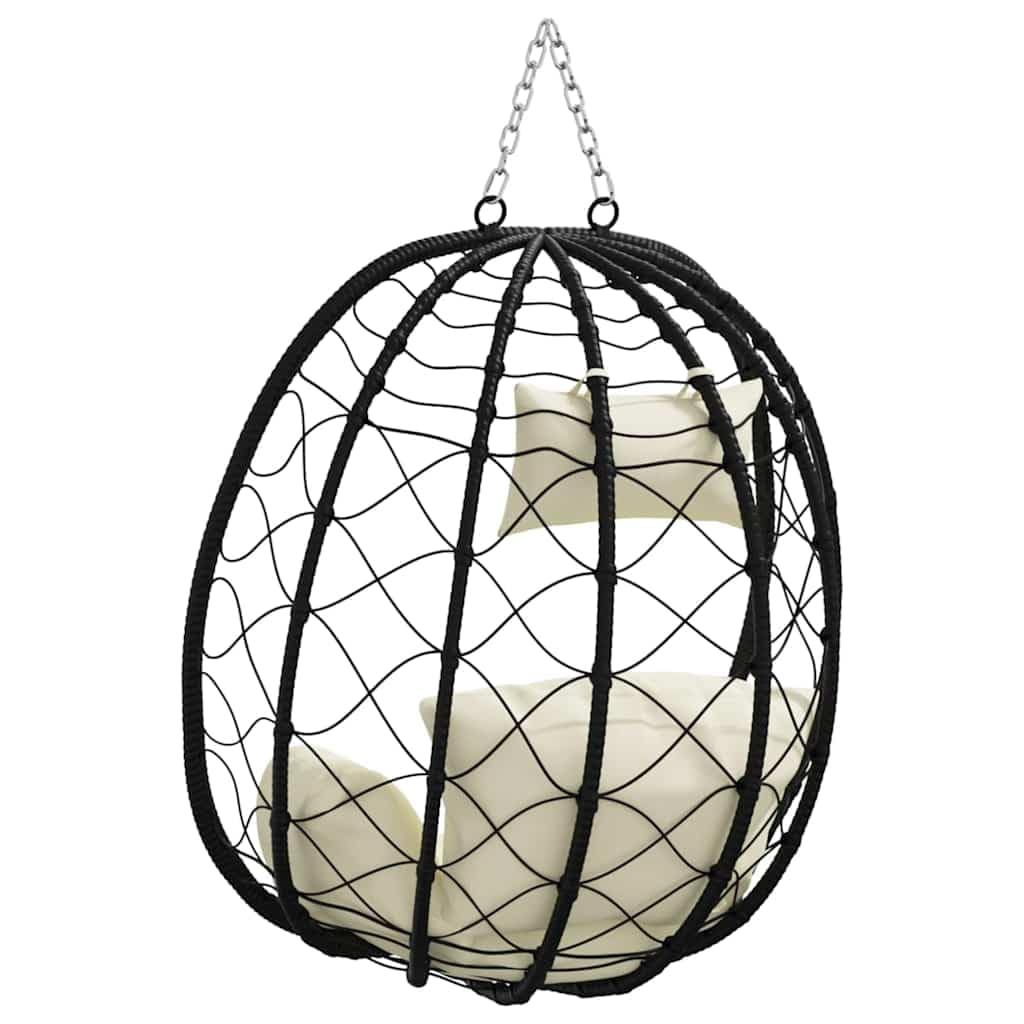 Silla colgante de huevo blanco crema 91,5 x 54,5 x 107 cm de polirratán silla colgante para salón, balcón, columpio exterior o interior, sillón para adultos