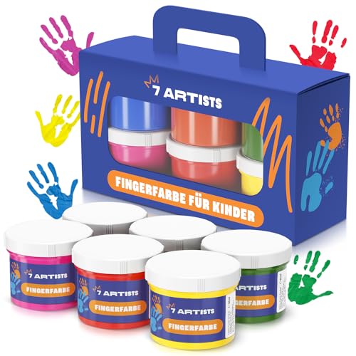 7 Artists Colori a Dita 6x60ml Colori a Dita per Bambini Atossici | Colore per Mani | Tempere a Mano | Finger Paint...