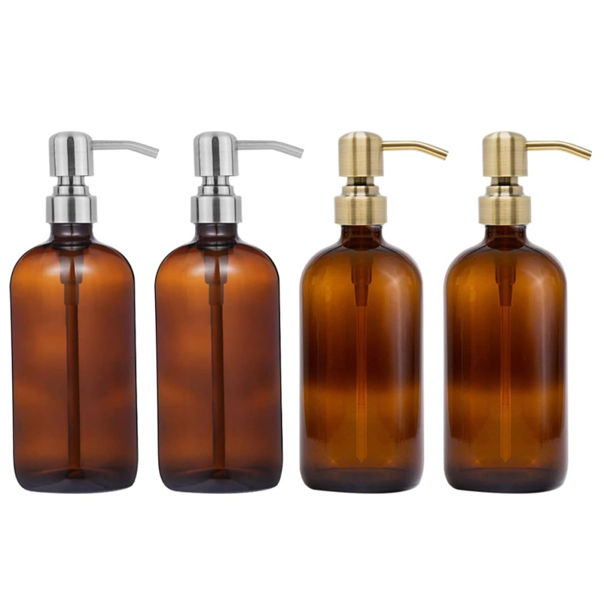 Set de 4 Botellas Dispensadoras de Loción de Baño de Vidrio de 500ml Diseño de Bomba Resistente para Uso en Hogar y Baño Color Aleatorio