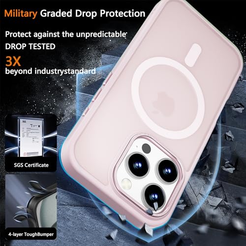 Image of Magnetic iPhone 16 Pro case,Compatible with Magsafe, Military-Grade Protection,Slim Translucent Matte Shockproof with Anti-Scratch Anti-Fingerprint Phone Cover (Pink, iPhone 16 Pro)