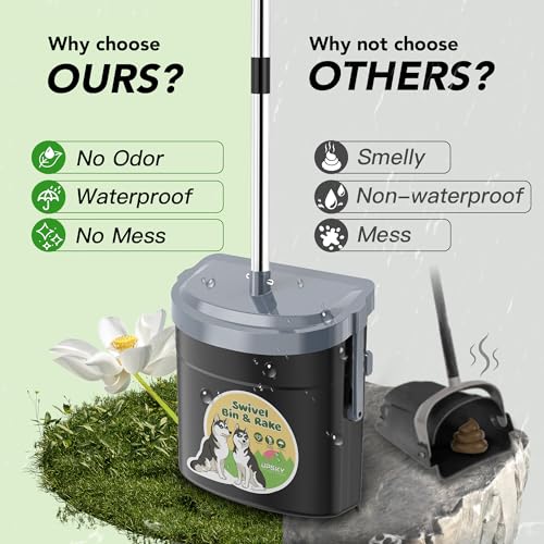 Image of UPSKY 33.4 inch Dog Pooper Scooper Swivel Bin & Rake Kit with 100 Waste Bags