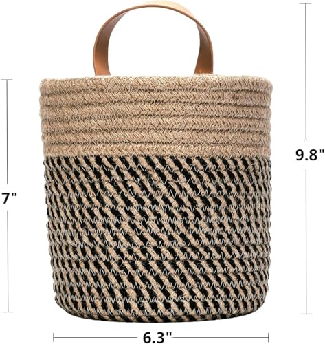 TSQZE 2er Pack Wandkörbe Zum Aufhängen, Aufbewahrungskörbe Mit Griff, Hängekorb Pflanzen Blumentopf Pflanzenkörbe, Korb Hängend Für Die Wand, Tür, Organizer Für Zimmer, Badezimmer (Jute)