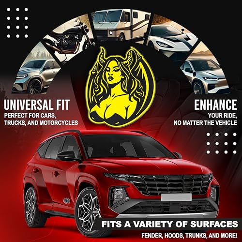 Image of Succubus Emblem, Devil Girl Demon Goddess 3D Badge, Dark Gothic Lilith Style Auto, Custom 3D Exterior Automotive Accessories, Universal Fit for Car, Truck, SUV (Set of 2) (Yellow)
