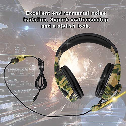 Gaming-headsets, bedrade gaming-hoofdtelefoon met professionele game-hoorn van 40 mm, stereobasgeluid, rekbare hoofdband, ruisonderdrukkende headset met microfoon, voor PS4 / pc / laptop enz. (Camouflage) - Afbeelding 8