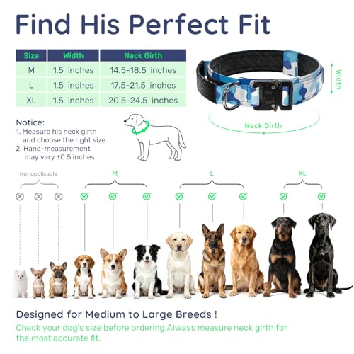 Image of Premium Tactical Dog Collar - Adjustable Military Heavy Duty Dog Collar for Medium Large Dogs - Durable Metal Buckle Dog Collar with Leather Control Handle and Soft Comfortable Padding