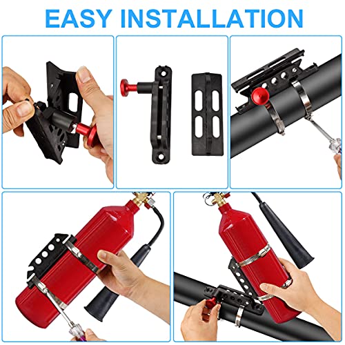 New Universal Fire Extinguisher Bracket Holder High Density Nylon Adjustable Roll Bar Mount Bottle Holder with 4 Clamps for Wrangler TJ JK JL JKU UTV Polaris RZR Range (Black with Red Knob)
