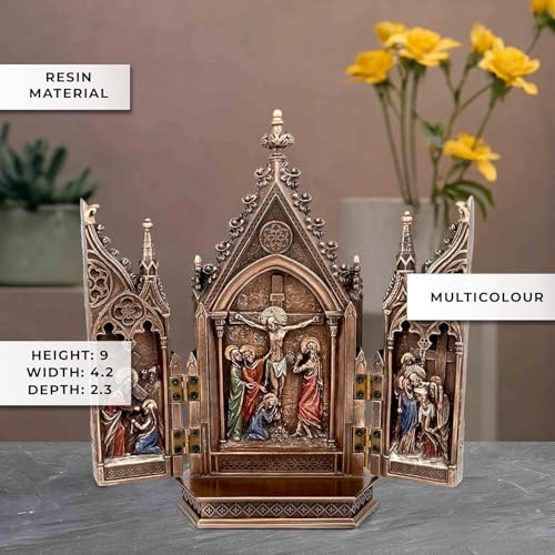 Image of Umi. Christ Statues Poly-Resin (Bronze Mix) Jesus Christ Nailed On The Cross Statue Decorative Church For Christian Home Decor Sculpture, Size 8 Inches